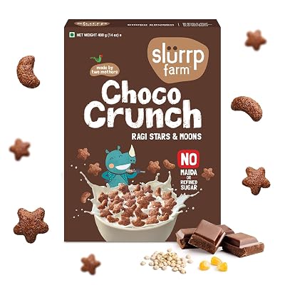 Slurrp Farm Choco Crunch Chocolate Cereal | No Maida, No Refined Sugar, No Added Colour | Ragi Stars and Moons | Healthy