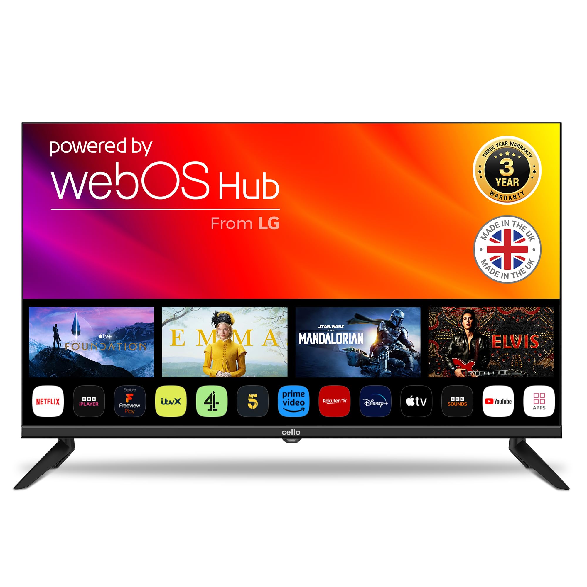 Cello Cs32ws01h 32? Inch Smart Webos Hd Ready Tv With Freeview Play Freesat, Bluetooth. Disney+, Netflix, Apple Tv+, Prime Video, Bbc Iplayer. Made In