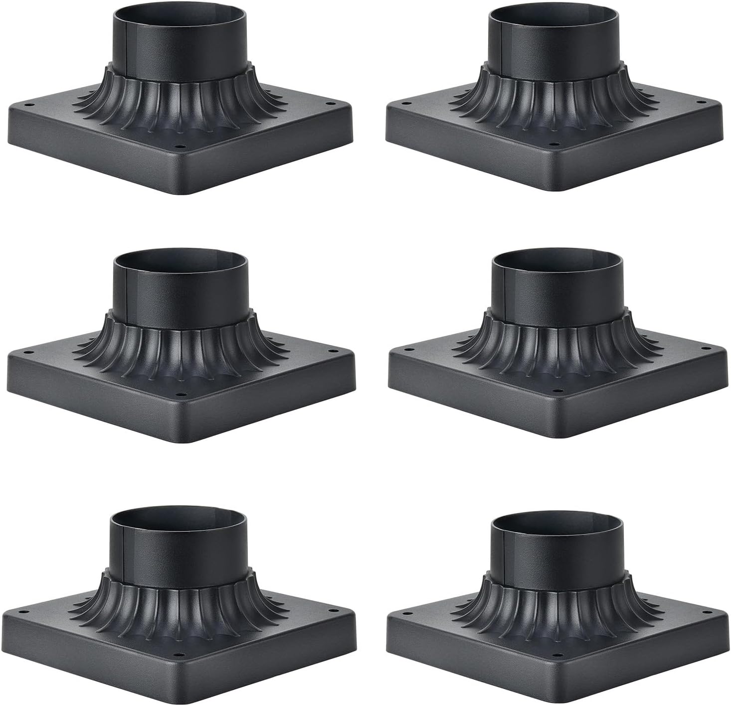 pier mount base 6 pack, cast aluminum outdoor post light adapter for deck porch patio in black finish matte black-6pk