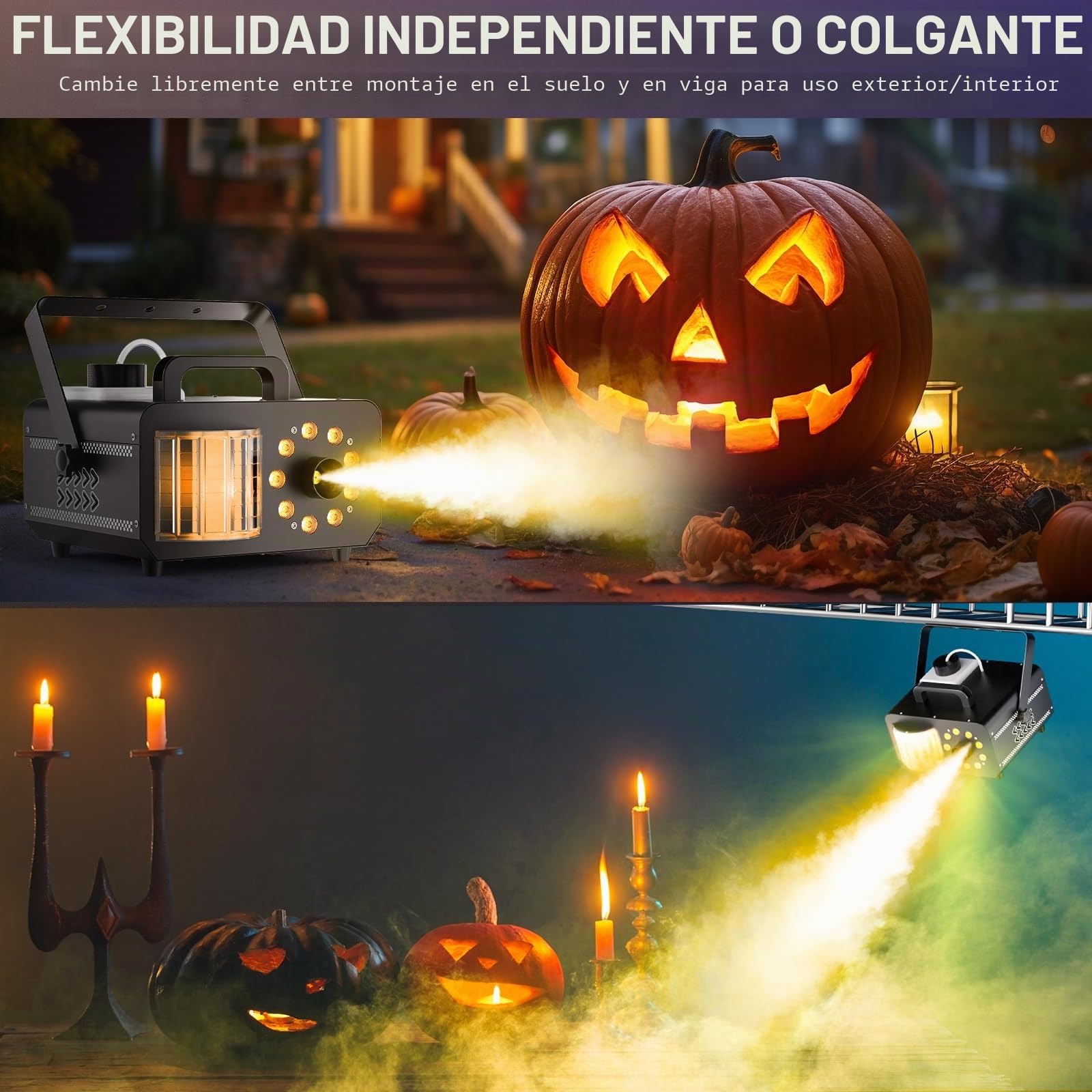 1200W Máquina de Humo, Máquina de niebla de con efecto de bola mágica y 9 LEDs RGB, 4 modos dinámicos + 14 colores de ambiente estáticos, control remoto inalámbrico, para DJ, Halloween,eventos en esce