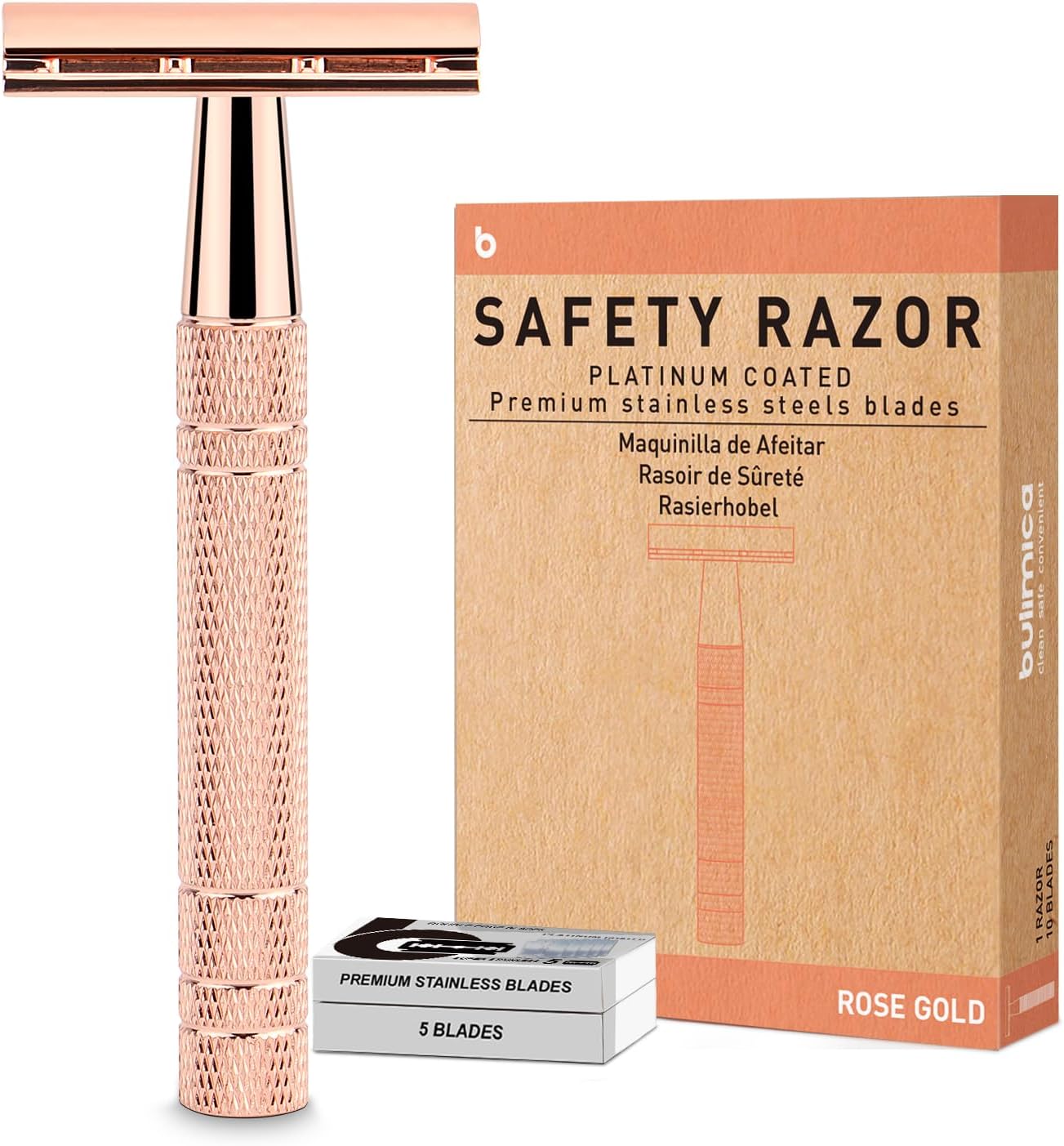 Rose Gold Double Edge Safety Razor, Single Blade Razors for Women, with 10 Platinum Coated Safety Razor Blades, 1 Blade Razors, Anti-slip Handle, Metal Material, Reusable, Eco-friendly, Smooth Shaving