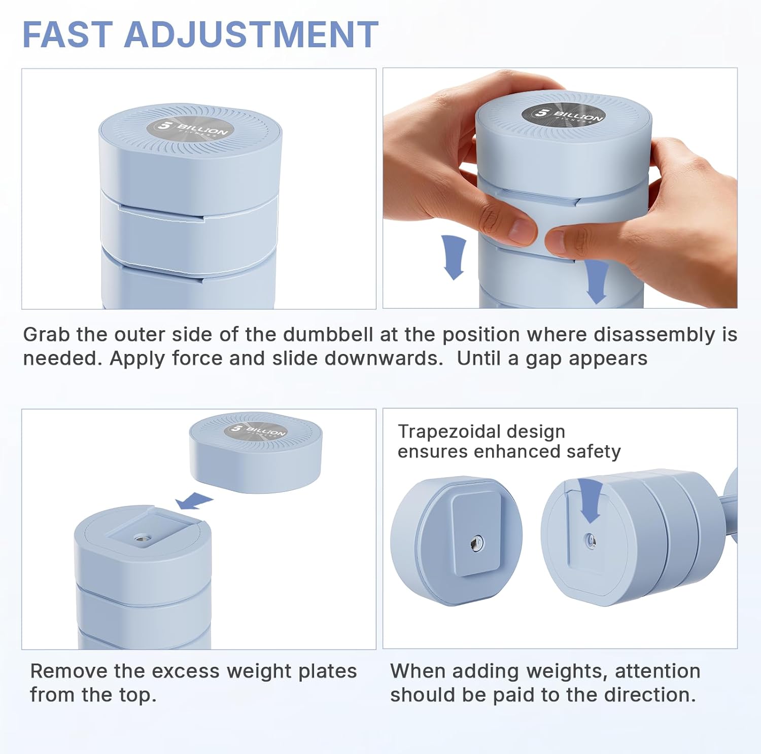 Dumbbell Set of 2, Adjustable Weight, Anti-slip Handle, Macaron Colors, Each 2.2/4.4/6.6/8.8 lbs, 4 in 1 Hand Weights for Women at Home, Blue