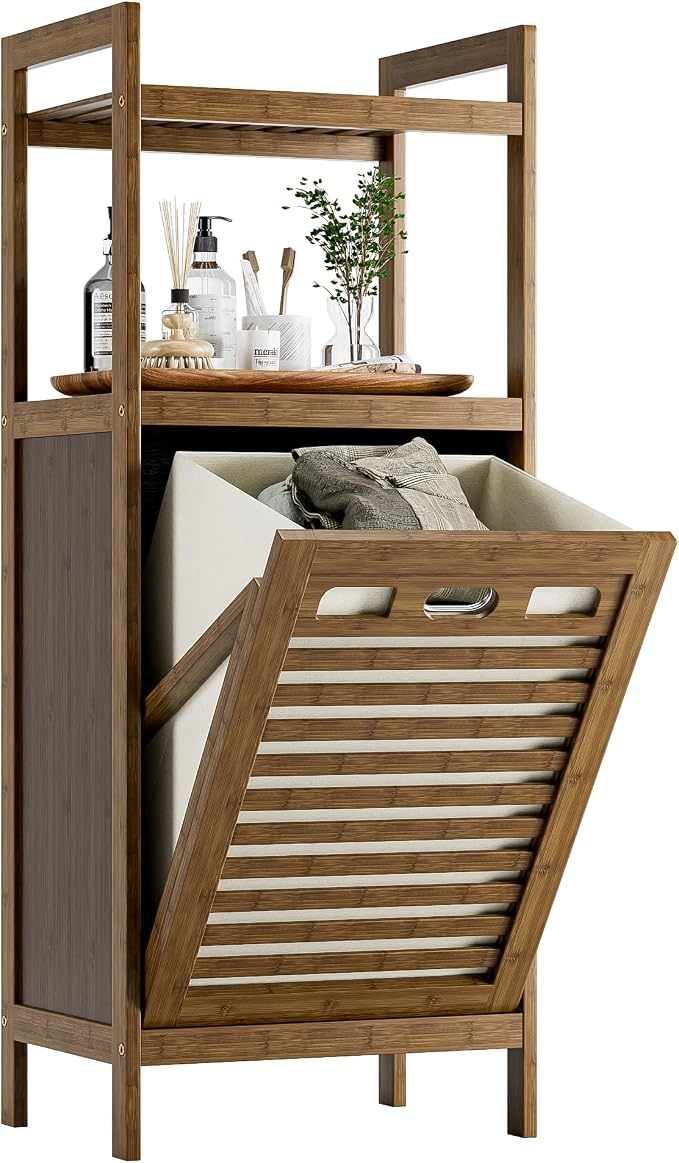 HITNET Bamboo Tilt Out Laundry Hamper (Walnut)