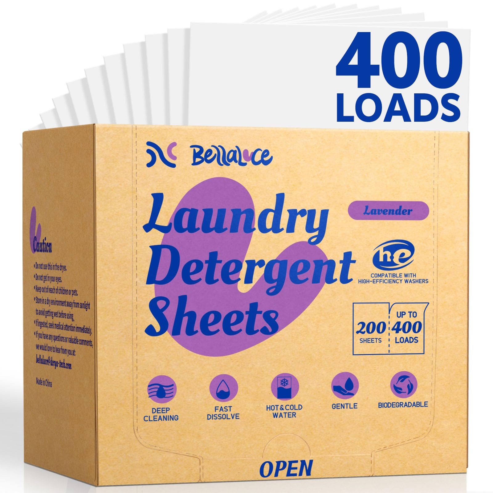 BellaLuce Laundry Detergent Sheets - Lavender Scent, 400 Loads