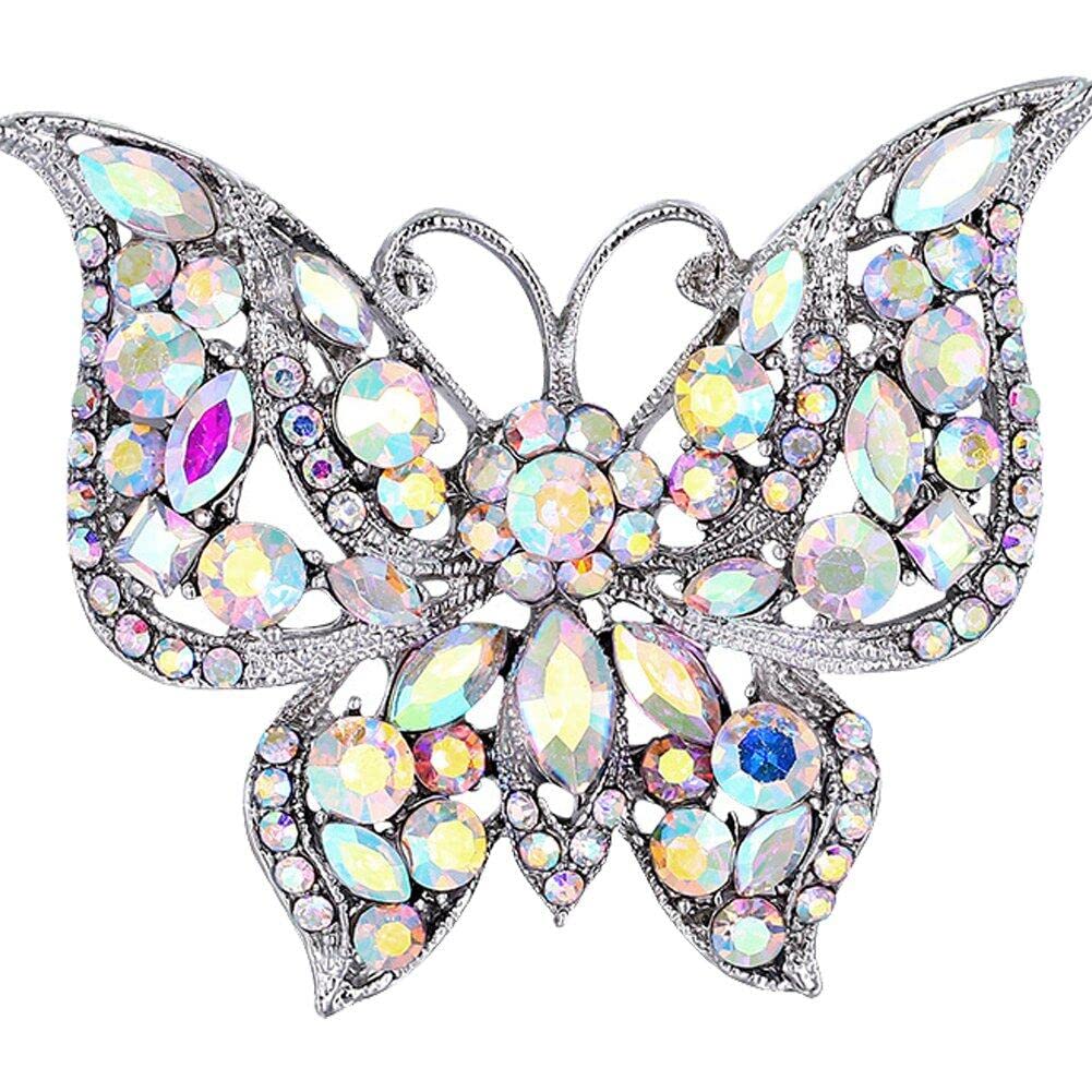 Ericetion Women's Silver Large Crystal Butterfly Brooches, Colorful Rhinestone Insect Pins, Wedding & Costume Jewelry