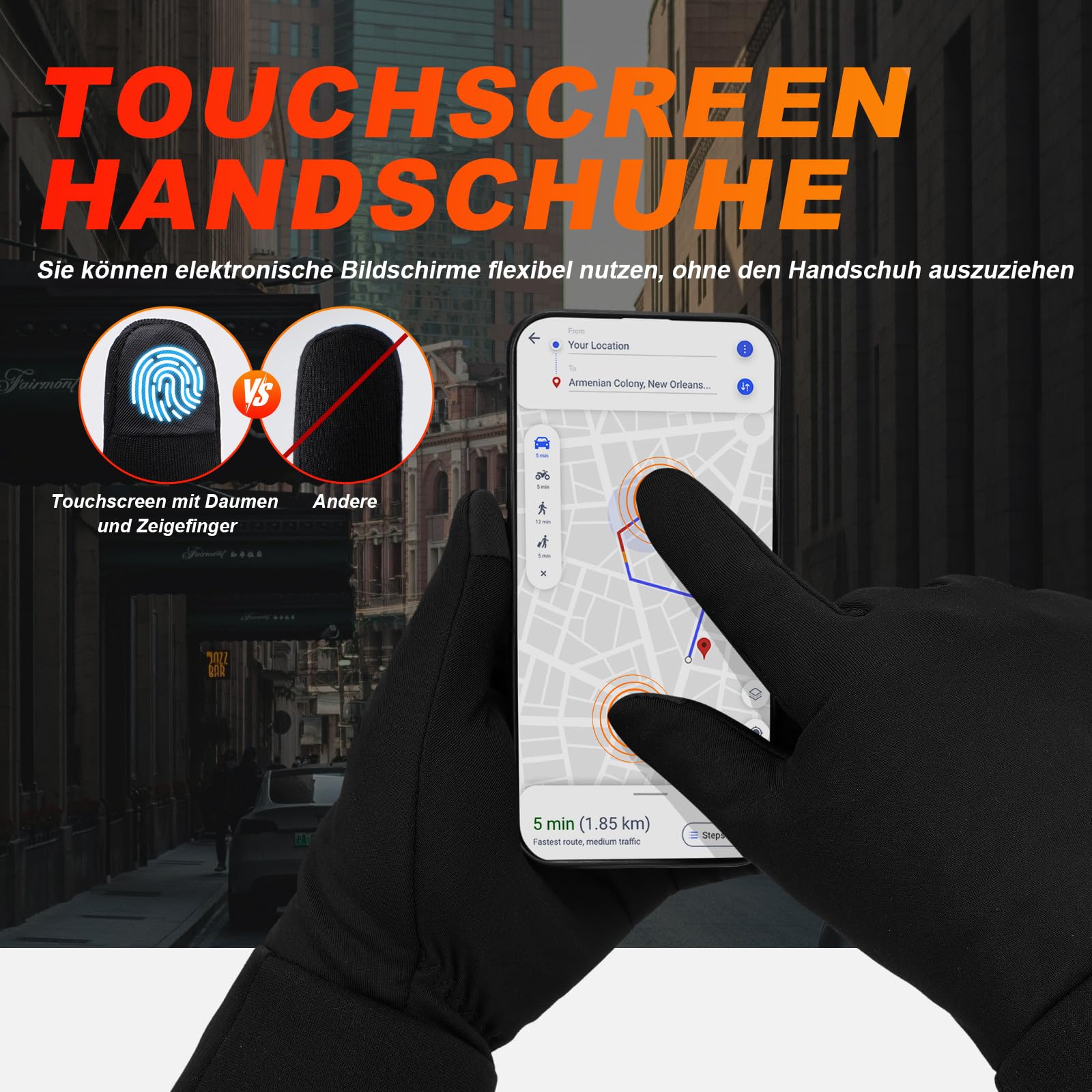 V.Step Beheizbare Handschuhe für Damen und Herren, wiederaufladbare elektrische Vollheizhandschuhe mit Touchscreen, ideal zum Skifahren, Radfahren und für Outdoor-Arbeiten, 3 Temperaturstufen