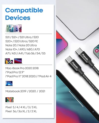 Miniatura 7 de etguuds Cable USB C a USB C de 3 pies, paquete de 2 cables USBC a USBC de 60 W, cable de carga tipo C a C, carga rápida para iPhone 17, 16, 15 Pro