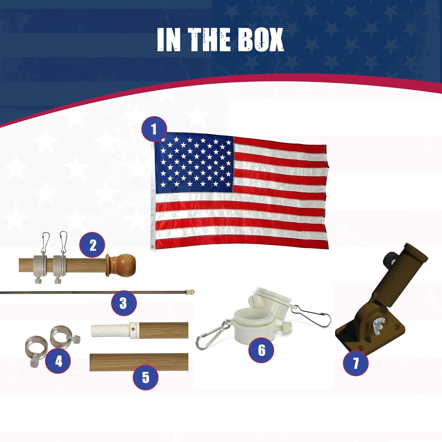 Super Tough Nylon American Flag Kit - 5ft Hardwood Flagpole | Heavyweight Outdoor Set with Sewn Stripes & Embroidered Stars | Reinforced Fly Ends | Rotating Anti-Tangle Mounting Rings