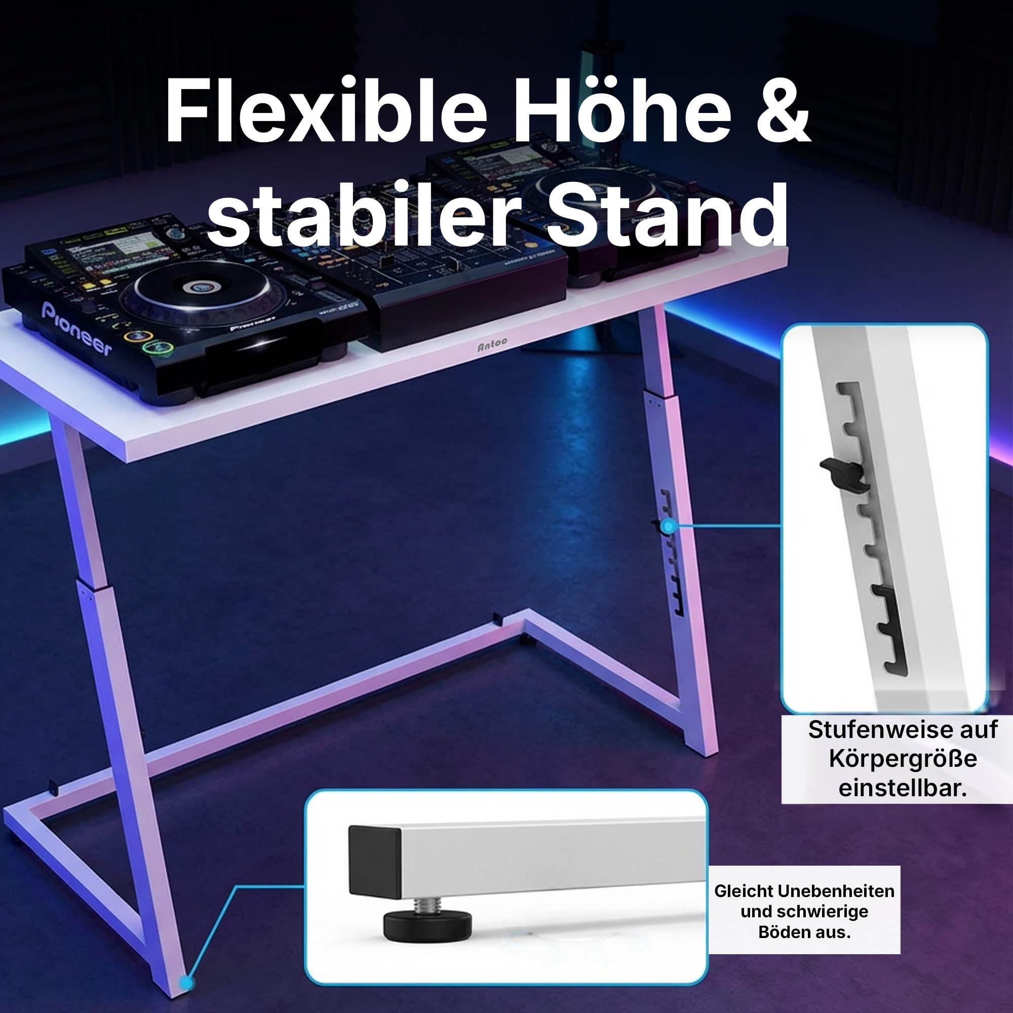 Antoc DJ-Stand DJS-40 - White - Portable DJ-Pult mit Platz für ein ganzes DJ-Setup