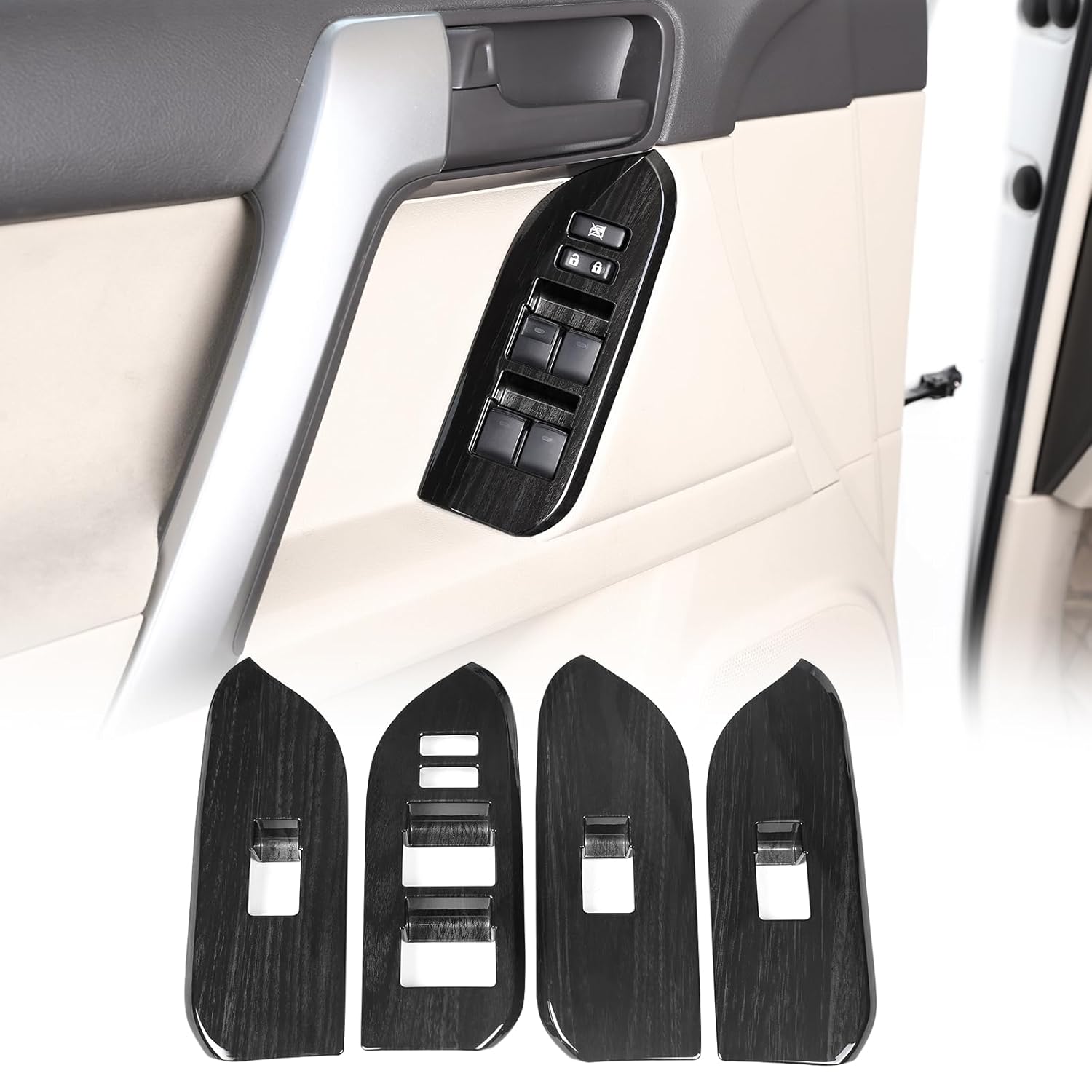 Fit for Toyota Land Cruiser Prado FJ150 150 2014-2018 ABS Window Lift Button Switch Frame Cover, Window Lift Switch Button Panel Decorative Frame Cover Trim Accessories, 4PCS (Silver)