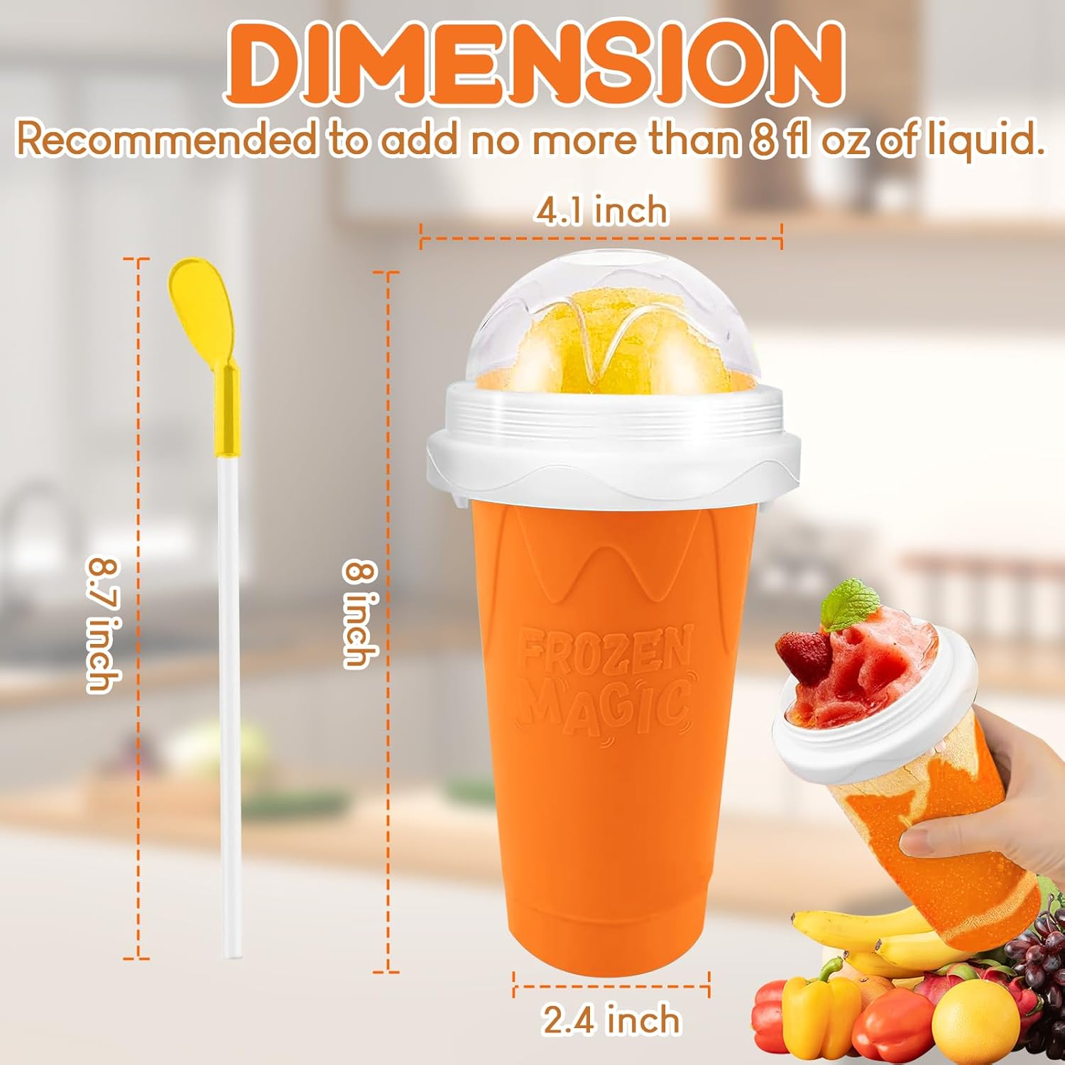 FANS-ONE Slushie Cup, 2 Pack Frozen Magic Slushy Cup, Reusable Slushie Maker Cup for Juice Yogurt Ice Cream Make, DIY Slushy Maker Cups with Lid & Straw Cool Stuff for Boys Girls Teen (Pink+Orange)
