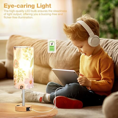 Vista 66 de Fenmzee Juego de lámparas de mesa pequeñas táctiles regulables de 2 a 3 vías, carga USB A + C, salida de CA, base de grano de madera, bombillas