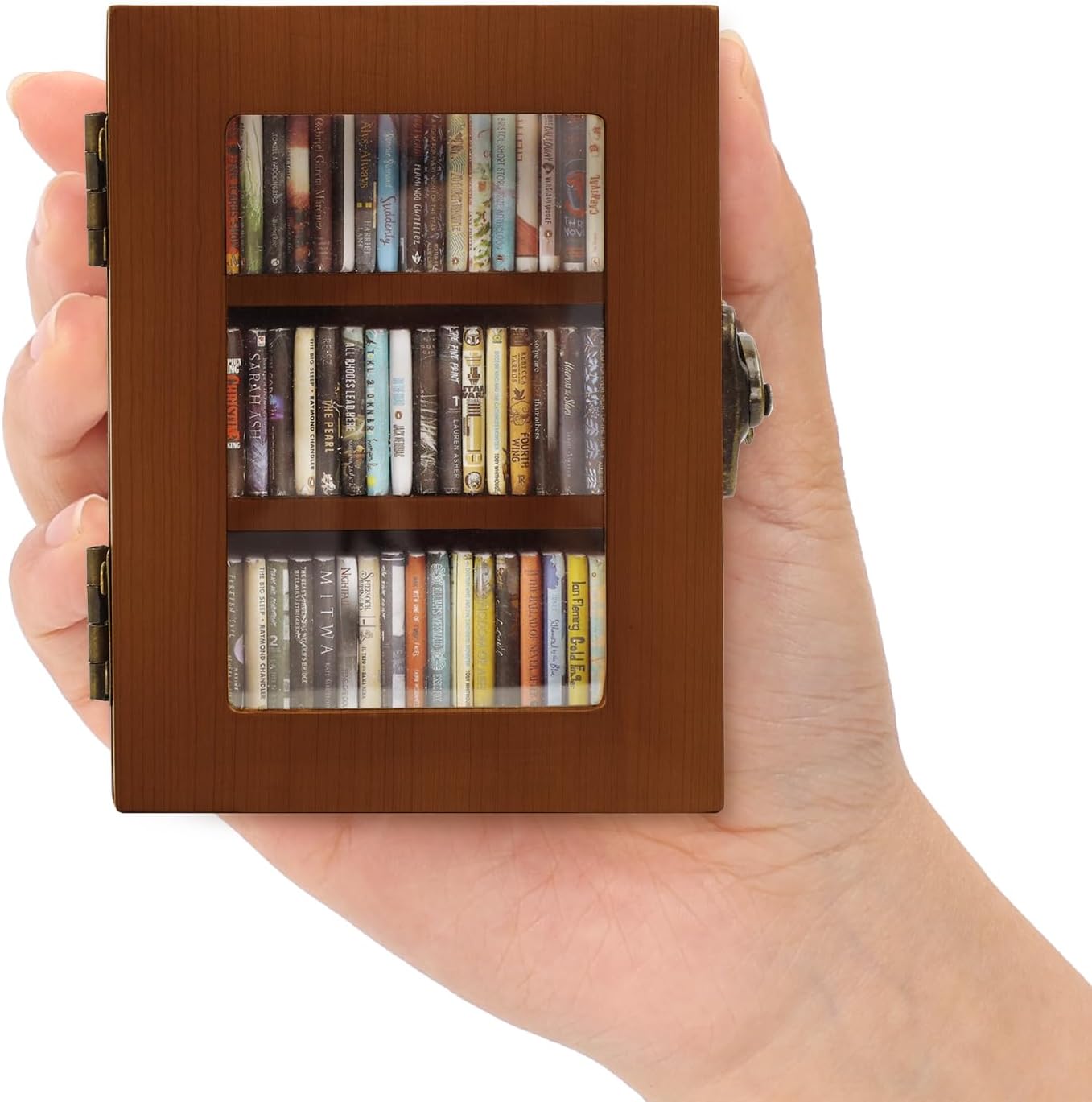 MACEVIA Shake Away Your Anxiety Mini Bookshelf, Miniature Bookshelf Decor with 300PCS Mini Books, Wooden Home Decor Gifts for Book Lovers, Stress Relief Gifts for Office Decor (White,10"*7.85"*2.2")