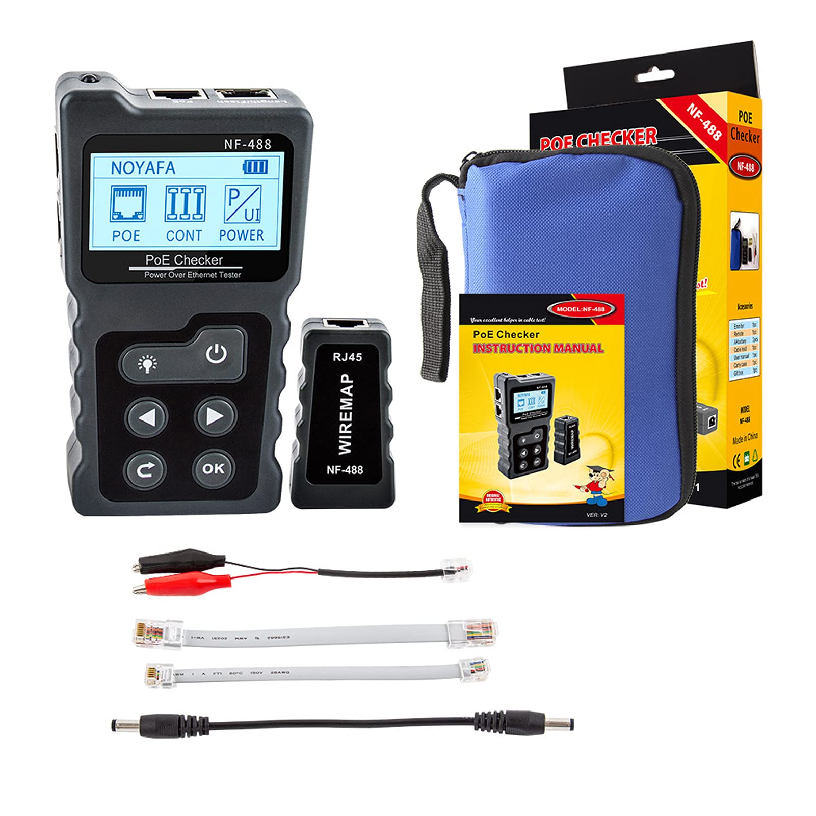 Comprobador Cable de Red Probador POE, CAT5 CAT6 comprobador de Cable LAN Tester RJ45 Ethernet Cable Tester Rastreador de Cables Probador Ethernet POE Prueba de PoE