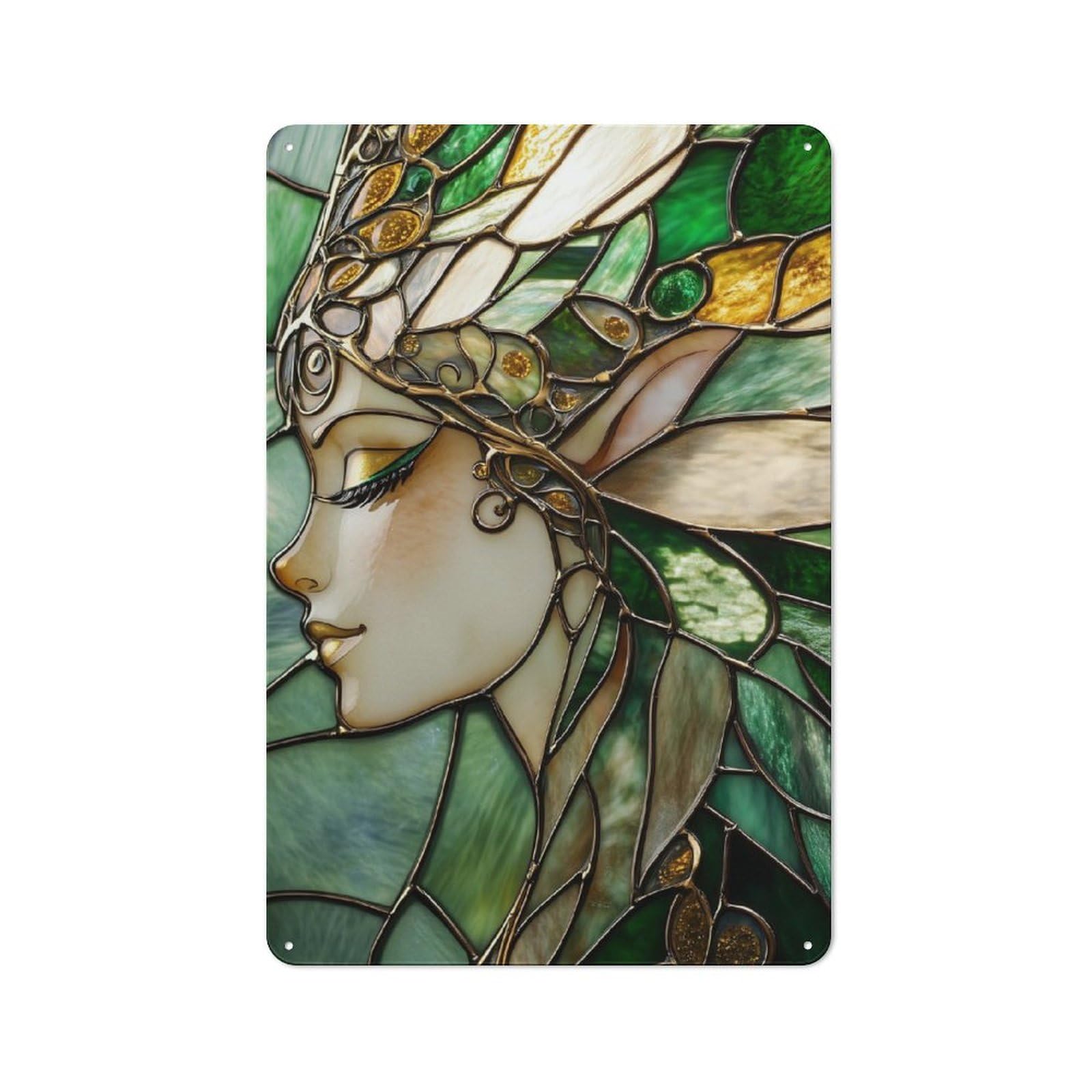 Junmoney Stained Glass Fairy Portrait Metal Sign 30X20cm With For Workshop Wall, Rustic Decor, For Garage, Workshop And Man Cave Decoration