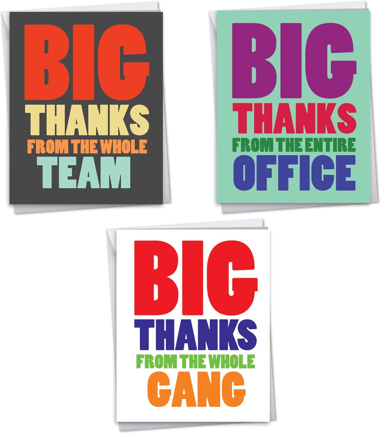 NobleWorks, Big Thank You Card Bundle (8.5 x 11 Inch) - Receive 3 Jumbo Greeting Cards - Jumbo Greeting Cards w/Envelopes - Thanks From the Team, the Gang, the Office