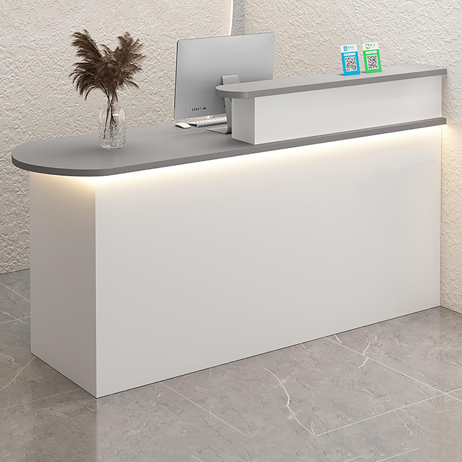 Comptoir De Réception Bureau - 140x100x45 Cm - Design Moderne Avec Tiroirs & Classeur (Couleur Noyer)