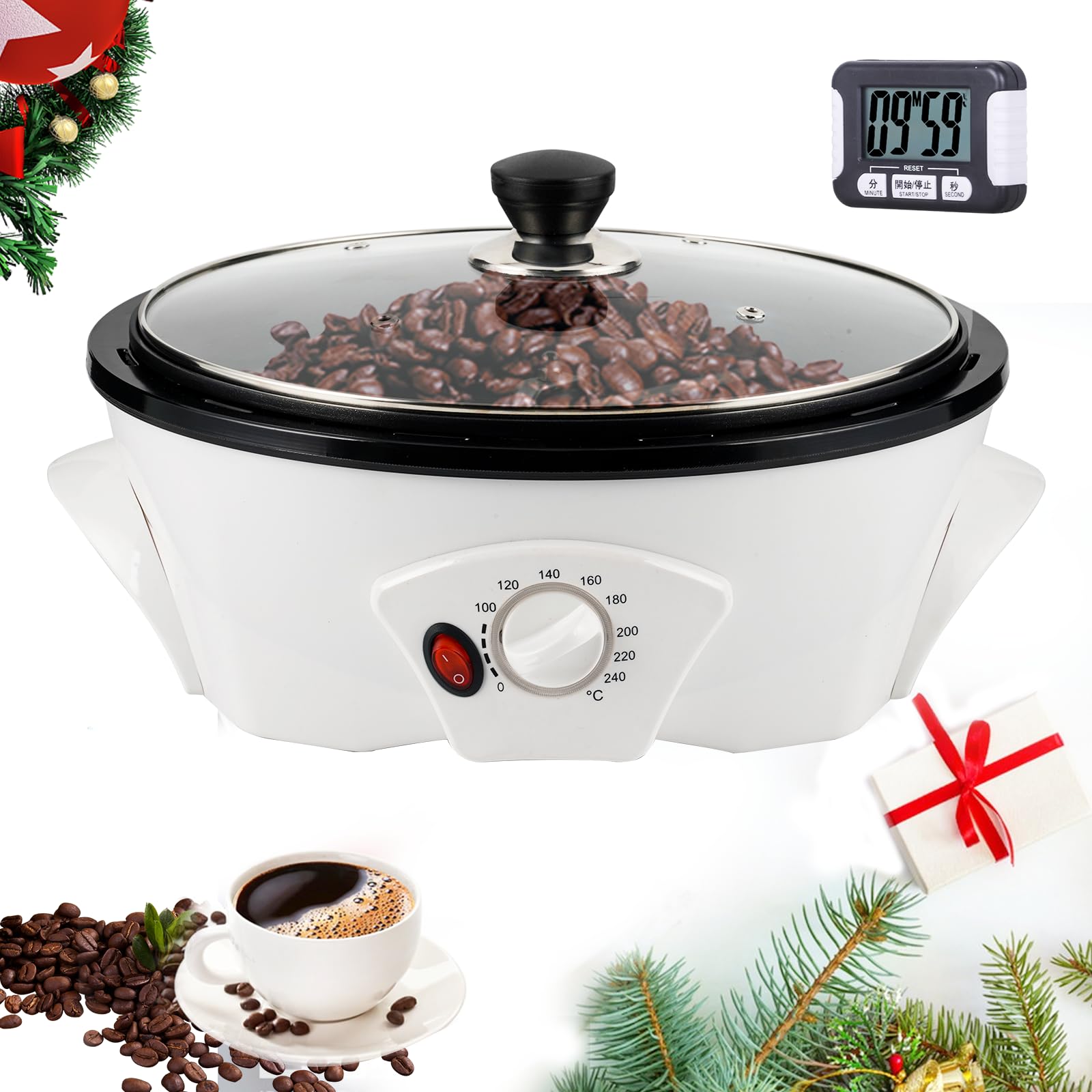 YUCHENGTECH Coffee Roaster Machine with Timer 500g Electric Coffee Roasting Machine Home Coffee Roasters 0-240℃ Temperature Adjustable Electric Coffee Bean Roaster Machine for Cafe Shop Home Use 220V
