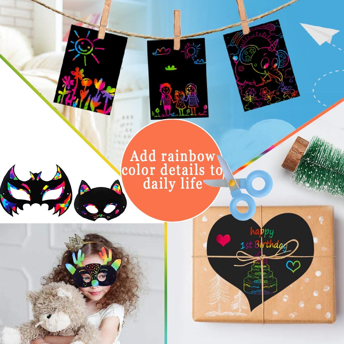 Kit Art à Gratter Arc-en-ciel Pour Enfants - 35 Feuilles