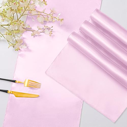 Miniatura 5 de Horbaunal Paquete de 12 caminos de mesa de satén rosa claro de 12 x 108 pulgadas, caminos de mesa lisos para banquetes de boda, fiesta de cumpleaños