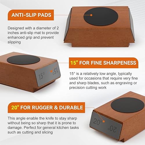 Miniatura 3 de Kit de rodillos de afilador de cuchillos con base de madera magnética mejorada de 15 y 20 grados, discos de diamante, trampa de cuero y compuesto de