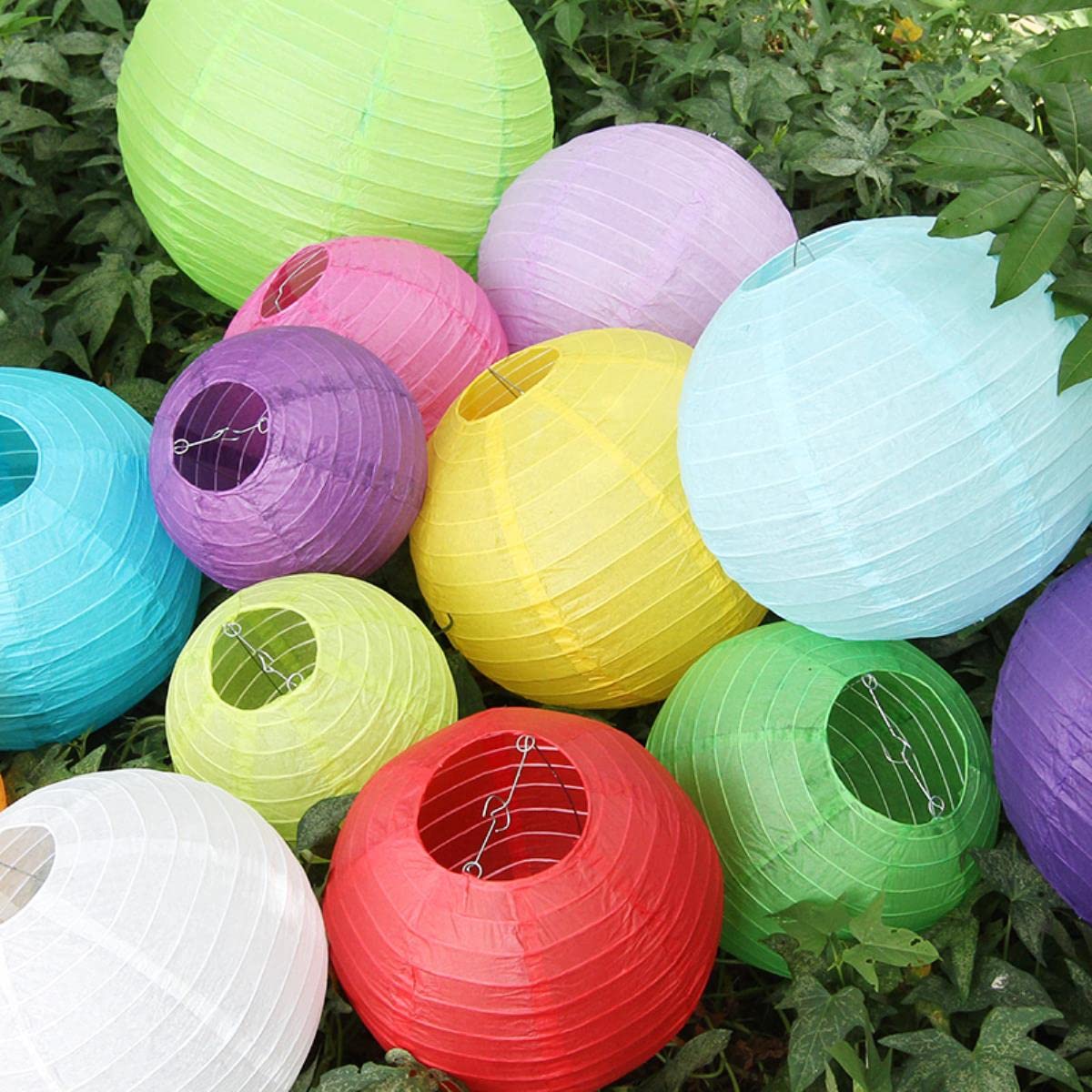 5 Lanterne Di Carta Rotonde 10cm Per Feste - Decorazioni Appese Per Matrimoni E Compleanni - Foto 5