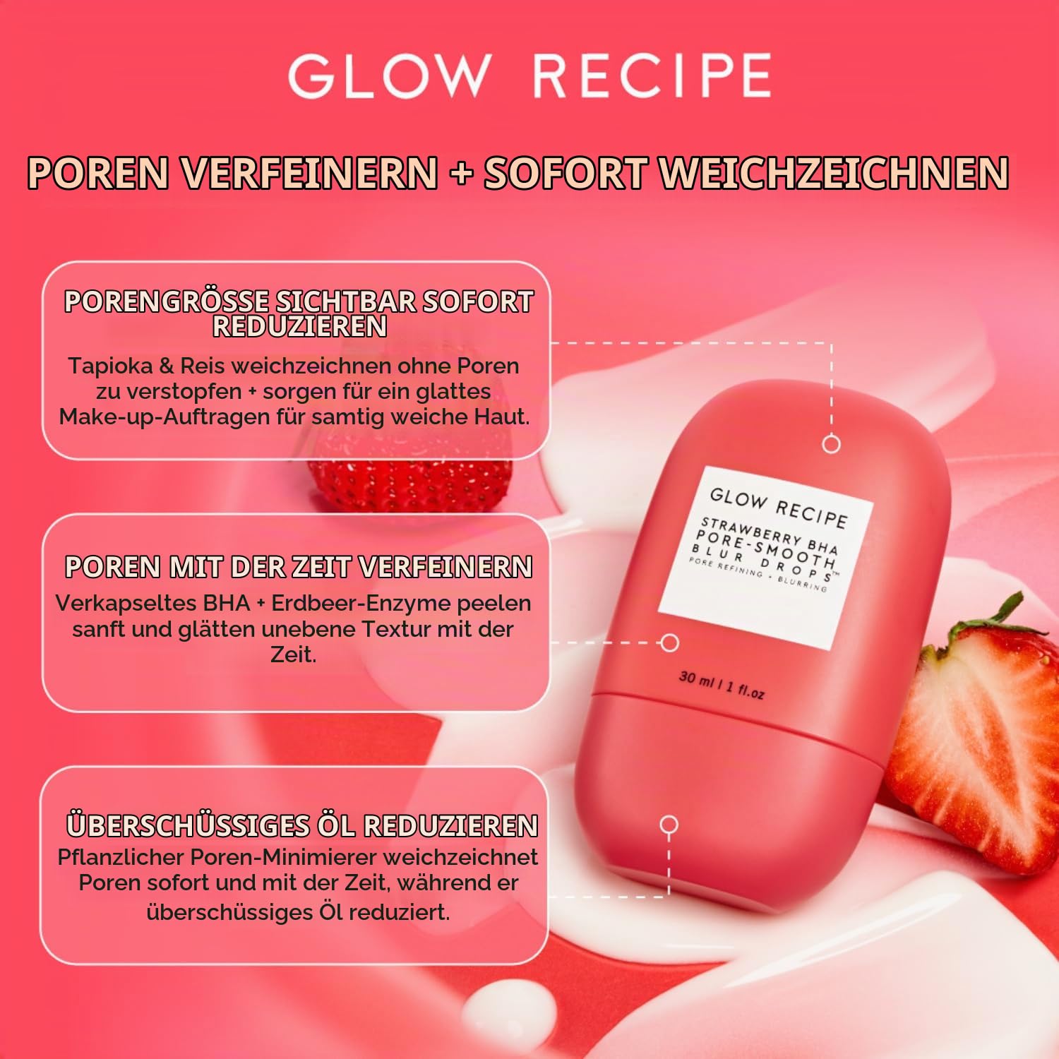Glow Recipe Smooth Skin Sailing Skincare Set - Wassermelone Glow Rose Juice Moisturizing Face + Silikonfrei Bha Strawberry Pore Minimizer Überlauftropfen (2 Count)