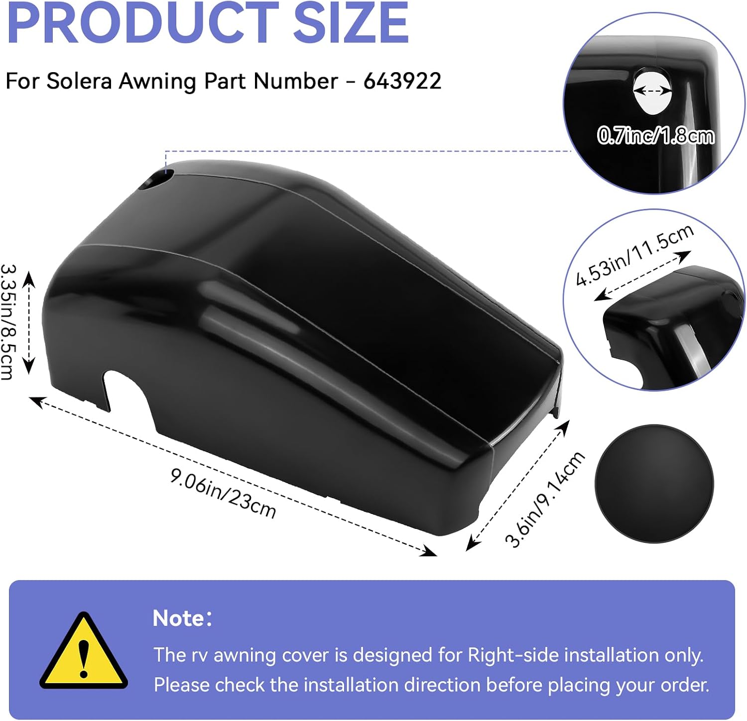 Right RV Awning Head Cover End Cap 643922 Fit for Lippert Components and Solera Camper Trailer Awning Motor, Regal Head Covers Idler/Drive Front End Cap Cover