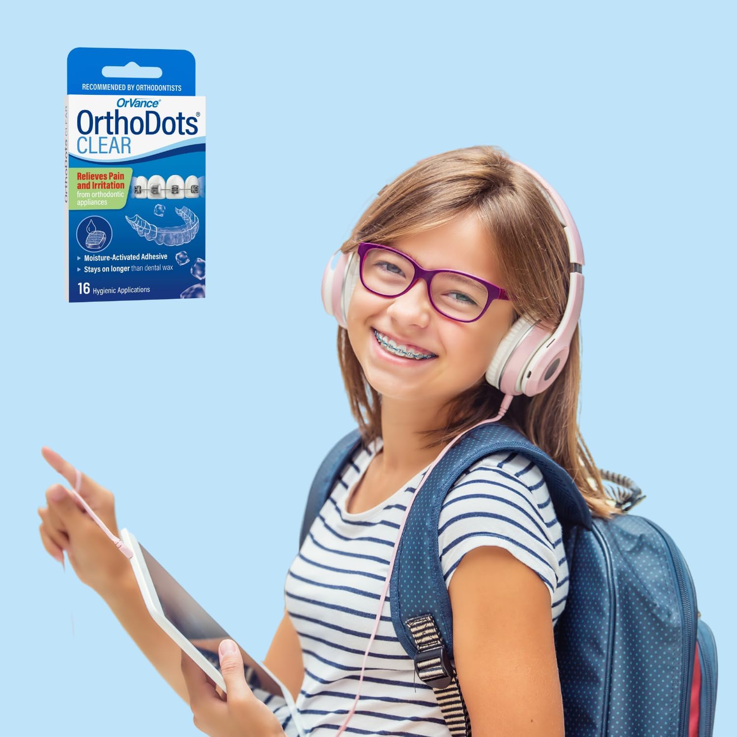 OrthoDots CLEAR – 24-Hour Protection | Sticks Better than Dental Wax | Moisture Activated Braces Wax Alternative for Pain Caused by Braces, Clear Aligner Trays, and Other Orthodontic Appliances