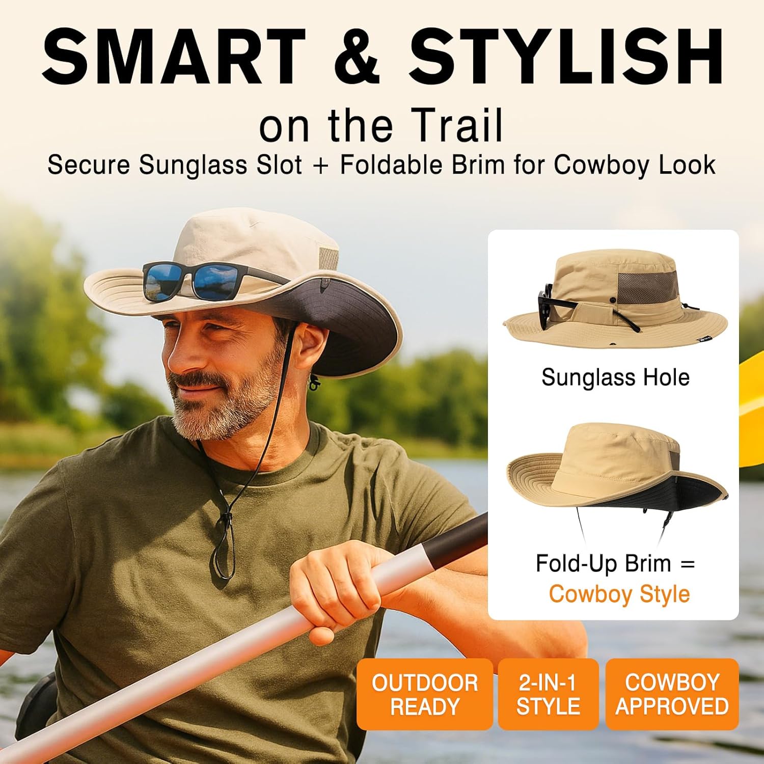 TOP-EX L/XL/XXL UV Protection Mens Sun Hat with Cooling Neck Flap Sunglass Lock Wide Brim Fishing Hats Waterproof & Packable - Image 4