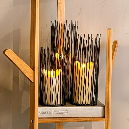 Miniatura 3 de Juego de 3 portavelas de metal negro con pilar de hierro moderno para interiores y exteriores, para centro de mesa, chimenea, decoración de repisa,