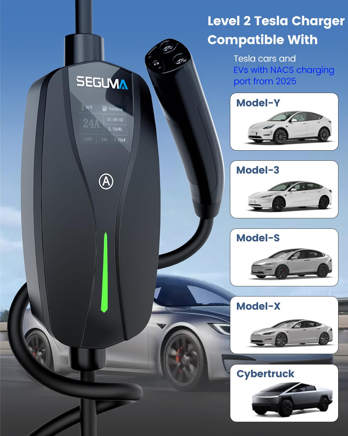 SKYSHALO Level 2 Tesla Charger 32 Amp Adjustable Current 240V Home Electric Car Ev Charger 25ft Charging Cable Nema 14 50p Plug Mgbxcdqpm32ak4snq001v5 S808 - View #10