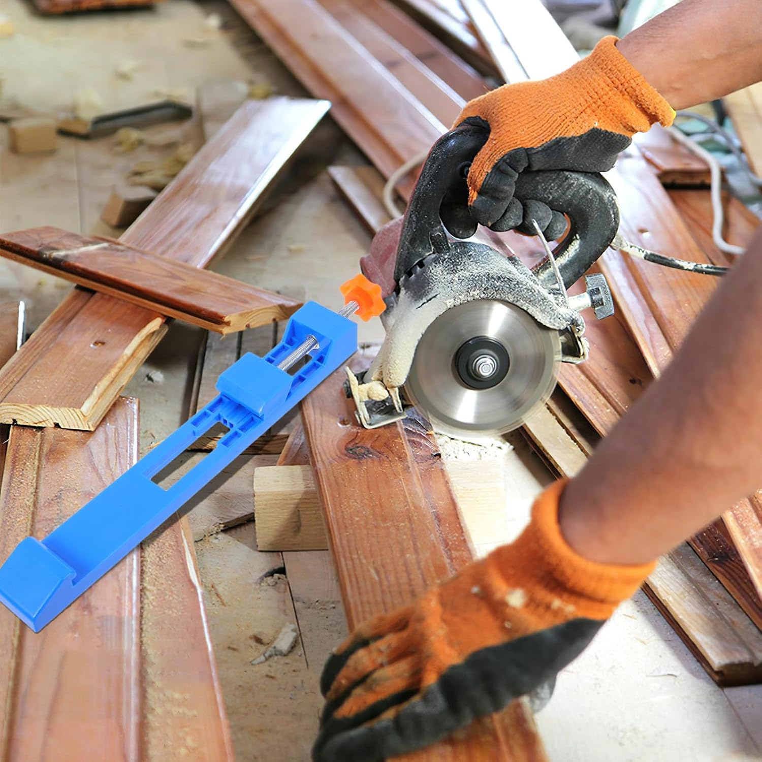 Adjustable Circular Saw Guide Rail and Cutting Base with Orange Handle for Precise Wood and Metal Milling Positioning Clamp Suitable for Power Tool Accessories