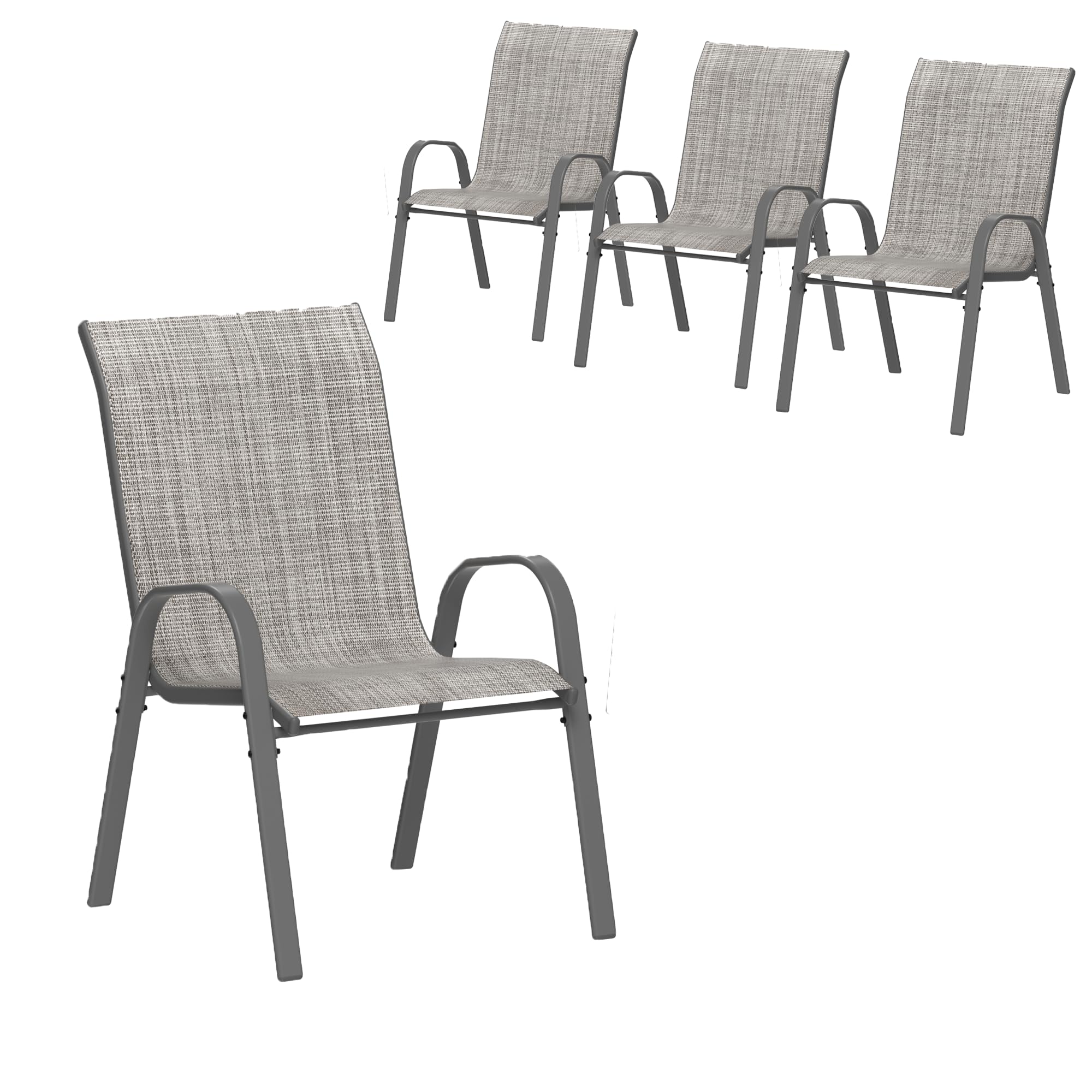 Amopatio Patio Chairs Set of 4, Outdoor Stackable Dining Chairs for All Weather, Comfortable Breathable Garden Outdoor Furniture for Backyard Deck, Grey & White