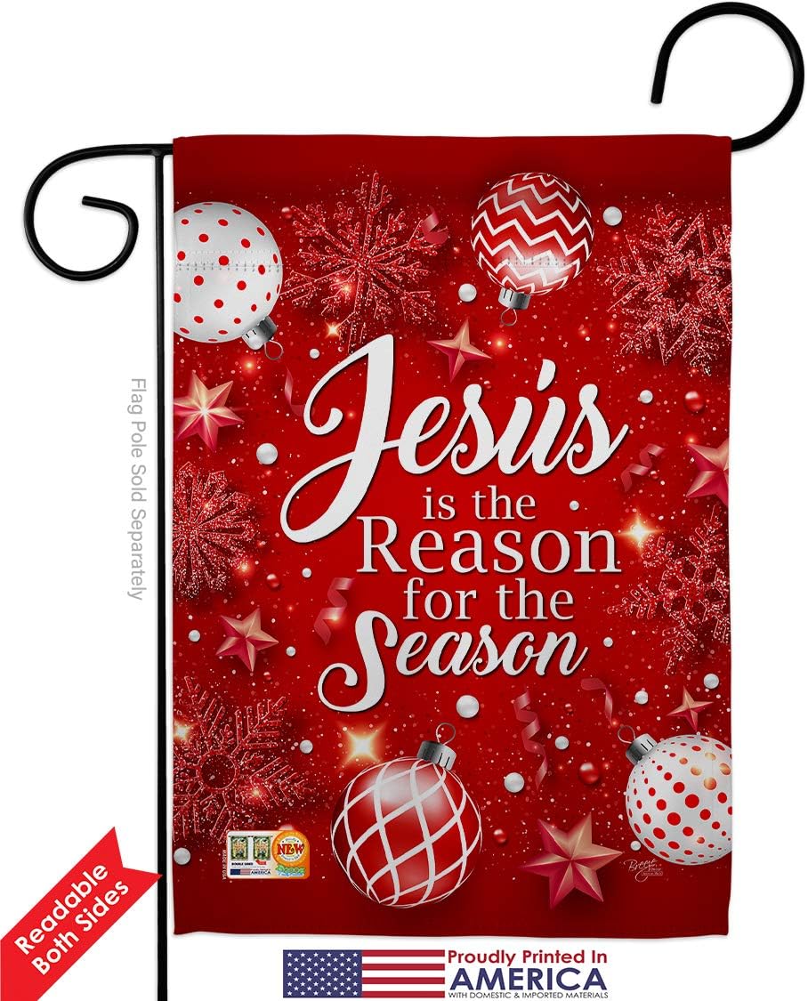 Jesus is the Reason Garden House Flags Set Wintertime Nativity Three King Religious Holy Family Season Christian Small Decorative Gift Yard Banner Double-Sided Made In USA 28 X 40