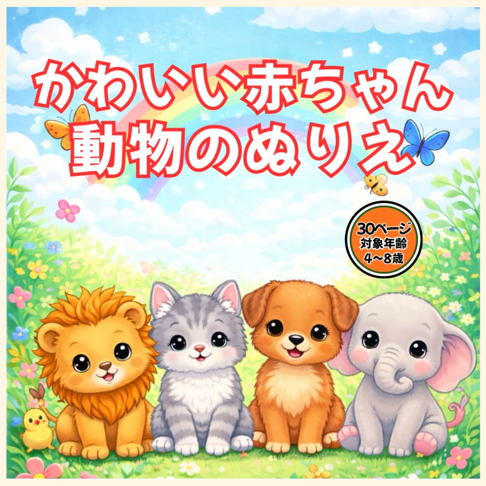 かわいい赤ちゃんどうぶつぬりえ: 赤ちゃん動物ぬりえ（子犬・子猫・うさぎ）やさしい塗り絵 (わくわくきらきらぬりえ)