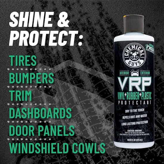 Chemical Guys VRP Vinyl, Rubber and Plastic Protectant, Super Shine Dressing for Tires, Trim and More, Safe for Cars, Trucks, SUVs, More (16 Fl oz) - New Car Scent