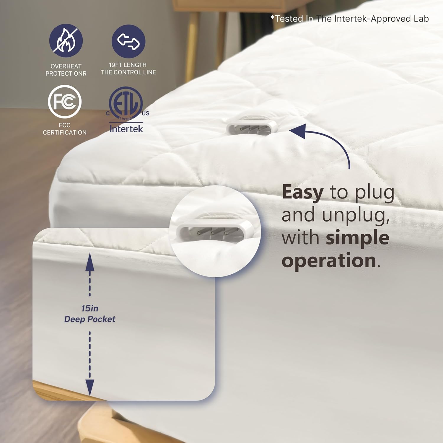 Electric Mattress Pad Queen Size Quilted Wave 10 Heat Settings & Dual Control with 12 Hour Auto Off,Deep Pocket Fits up to 15", Microfiber Bed Warmer, ETL Certified Machine Washable,60"x80" - Image 4