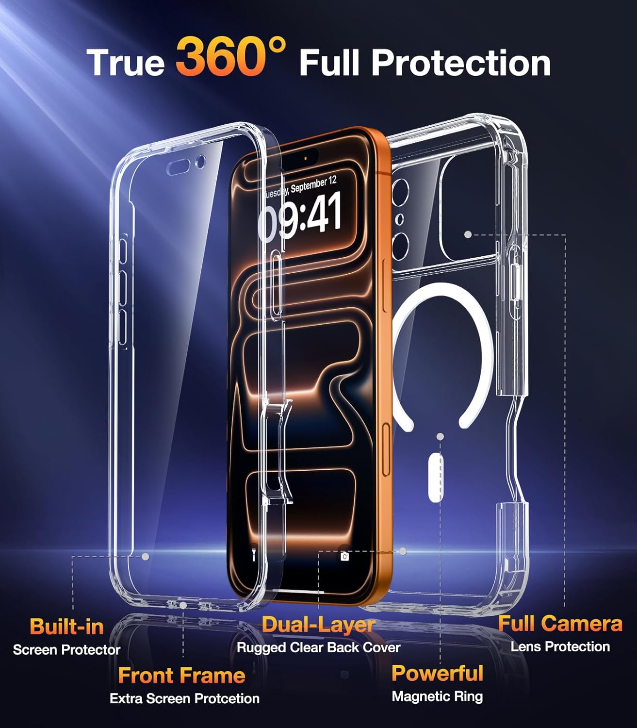 Diaclara Magnetic Designed for iPhone 17 Pro Max Case Full Body Bumper,[Compatible with MagSafe] Military Drop Proof Cover with Built-in Touch Sensitive Anti-Scratch Screen Protector, Clear - Image 2