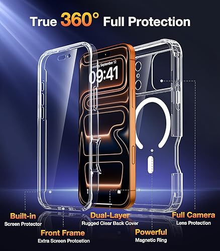 Miniatura 380 de Diaclara - Funda diseñada para iPhone 14 Pro Max, resistente, de cuerpo completo, con protector de pantalla sensible al tacto y antiarañazos + Blanco