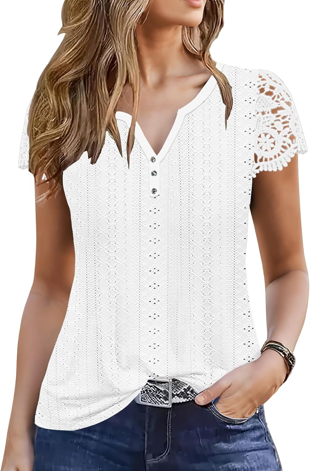 ETCYY Womens T Shirts Short Sleeve Spring 2026 Fashion Summer Tank Top V-Neck Button Down Floral Dressy Casual Blouses