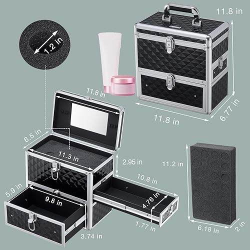 Miniatura 6 de Frenessa Estuche de maquillaje profesional para maquillaje estuche de maquillaje con espejo de cajón accesorio de manicura de maquillaje extra
