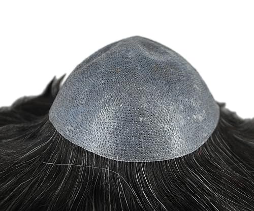 Miniatura 4 de Suncolorhair Negro mezclado gris Toupee para hombres hombres Cabello natural Remy unidad de cabello humano (1B20)
