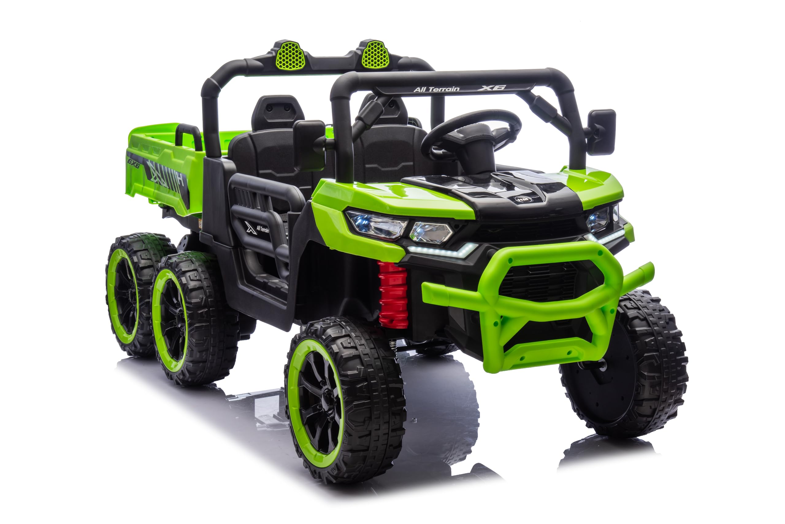 24V 2 Seater Ride On Dump Truck 6 Wheels with Electric Dump Bed, Electric UTV with Remote Control, Shovel, Pull Bow, Music Player for Girls or Boys or Girls-Green