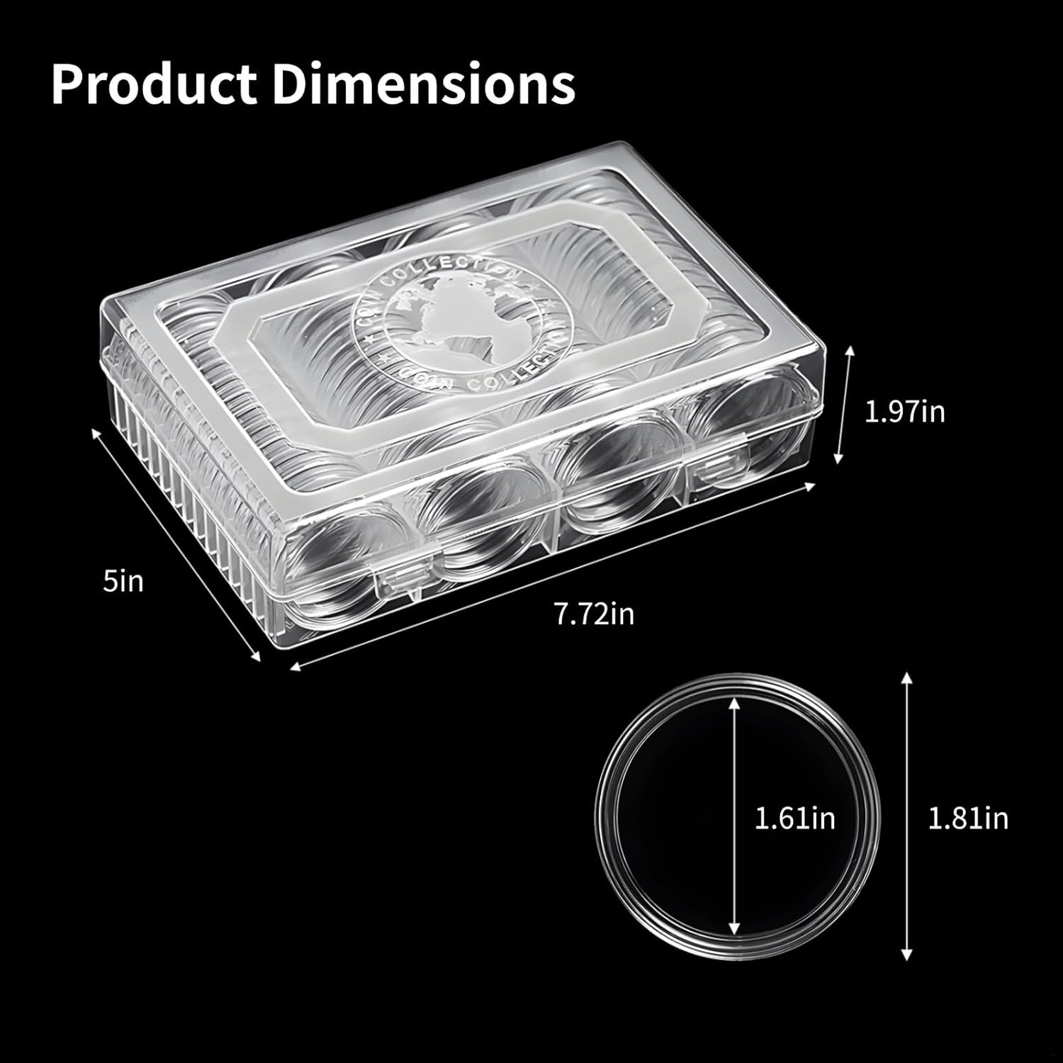 Coin Collection Supplies for Collectors, with Silicone Holder, Round Display Case with Foam Inserts, Coin Collection Storage Box Set, Clear Acrylic Coin Holder Container, for Numiatists