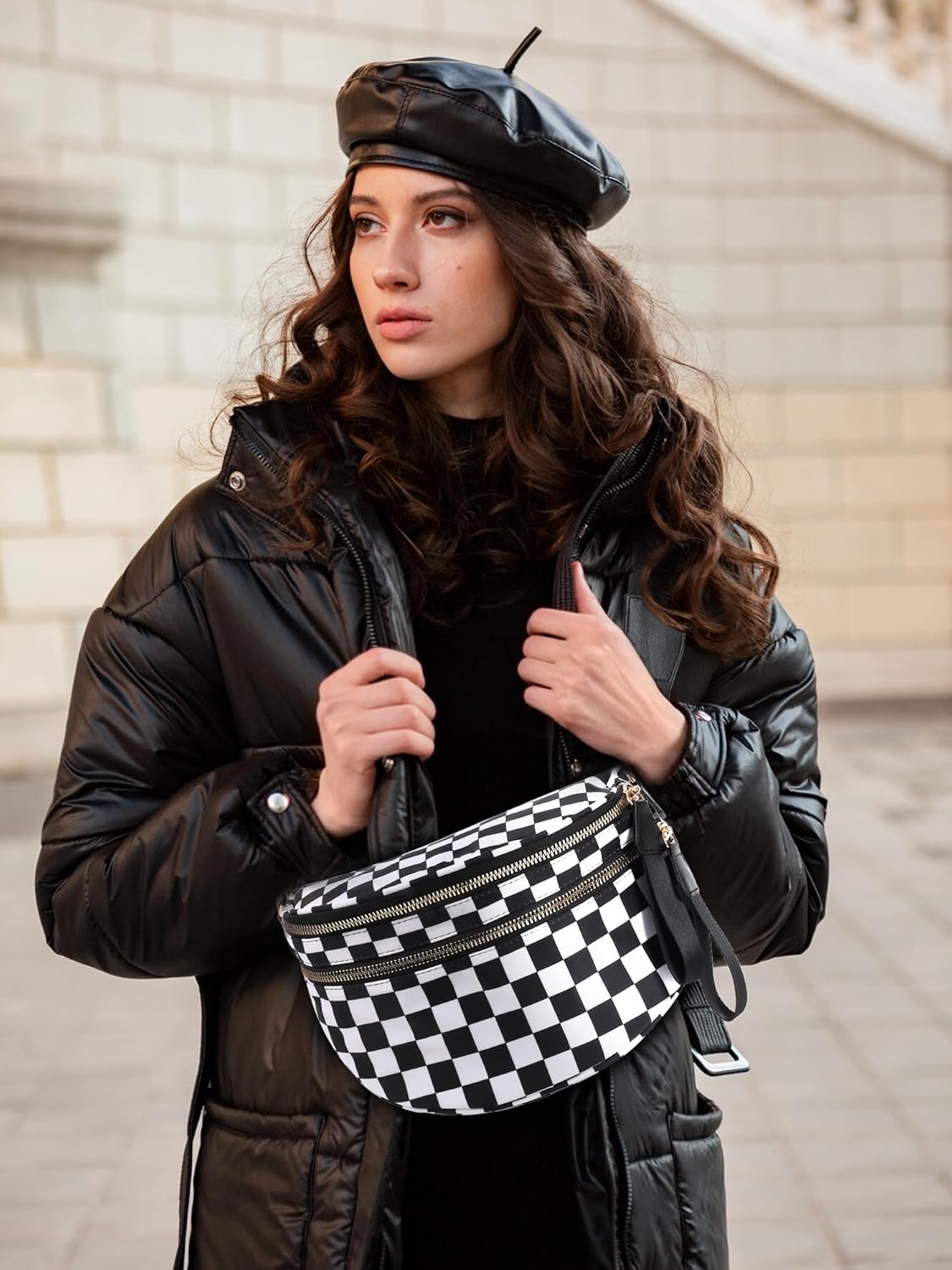 Checkered Crossbody Bum Bags for Women Nylon Checkered Purse Fanny Packs Sling Cross Body Bag with Adjustable Strap - Image 2