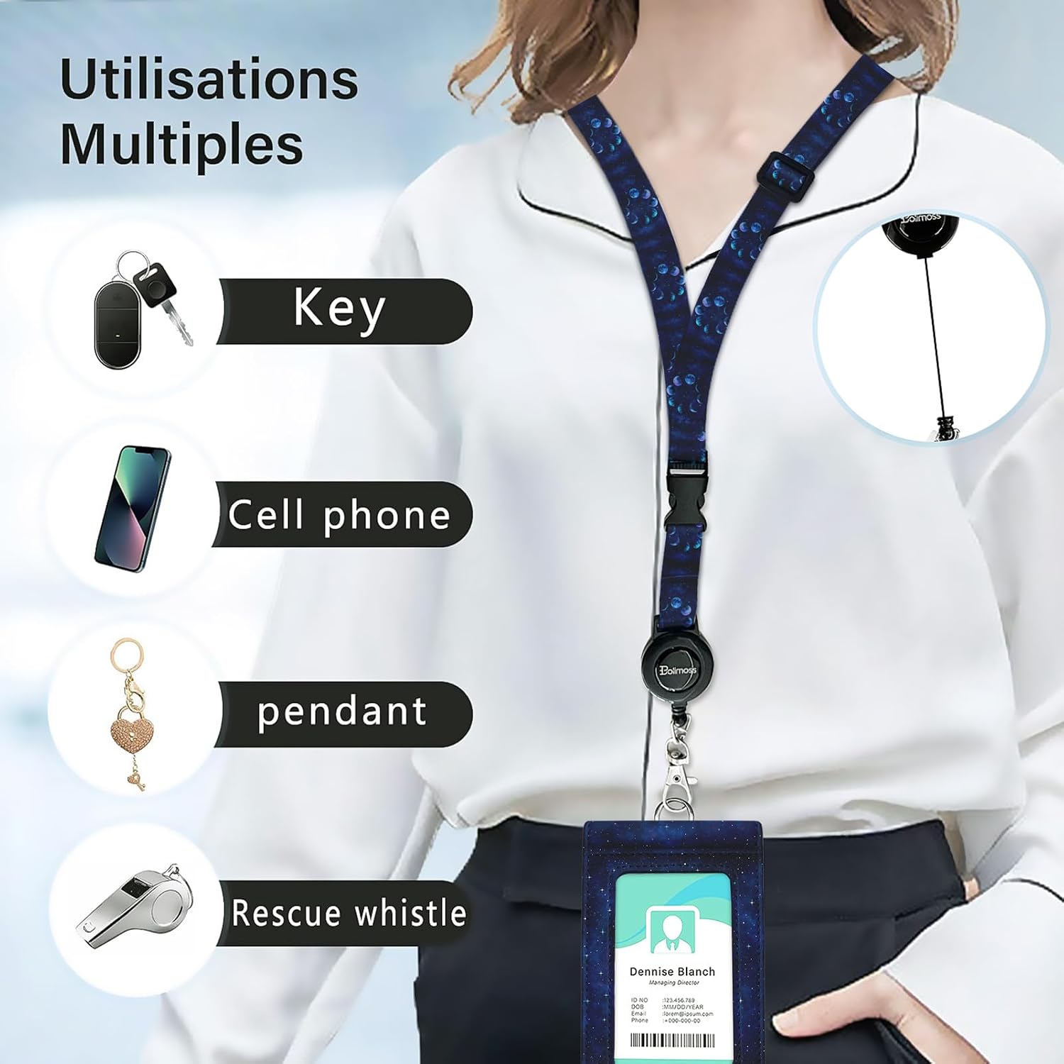 Bolimoss Sun Planet Double Sided Badge Holder, ID Card Holder with Adjustable Breakaway Lanyard Retractable Reel Swivel Metal Clasp, Card Name Tag Lanyard ID Protector Bage Clips for Teacher Nurse image 5