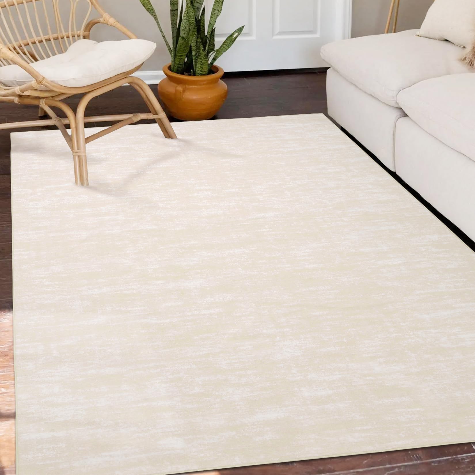 Machine Washable 9 x 12 Area Rug Non-Slip Indoor Area Rug Modern Solid Area Rug Large Contemporary Area Rug for Bedroom Living Room, 9' x 12' Cream-White