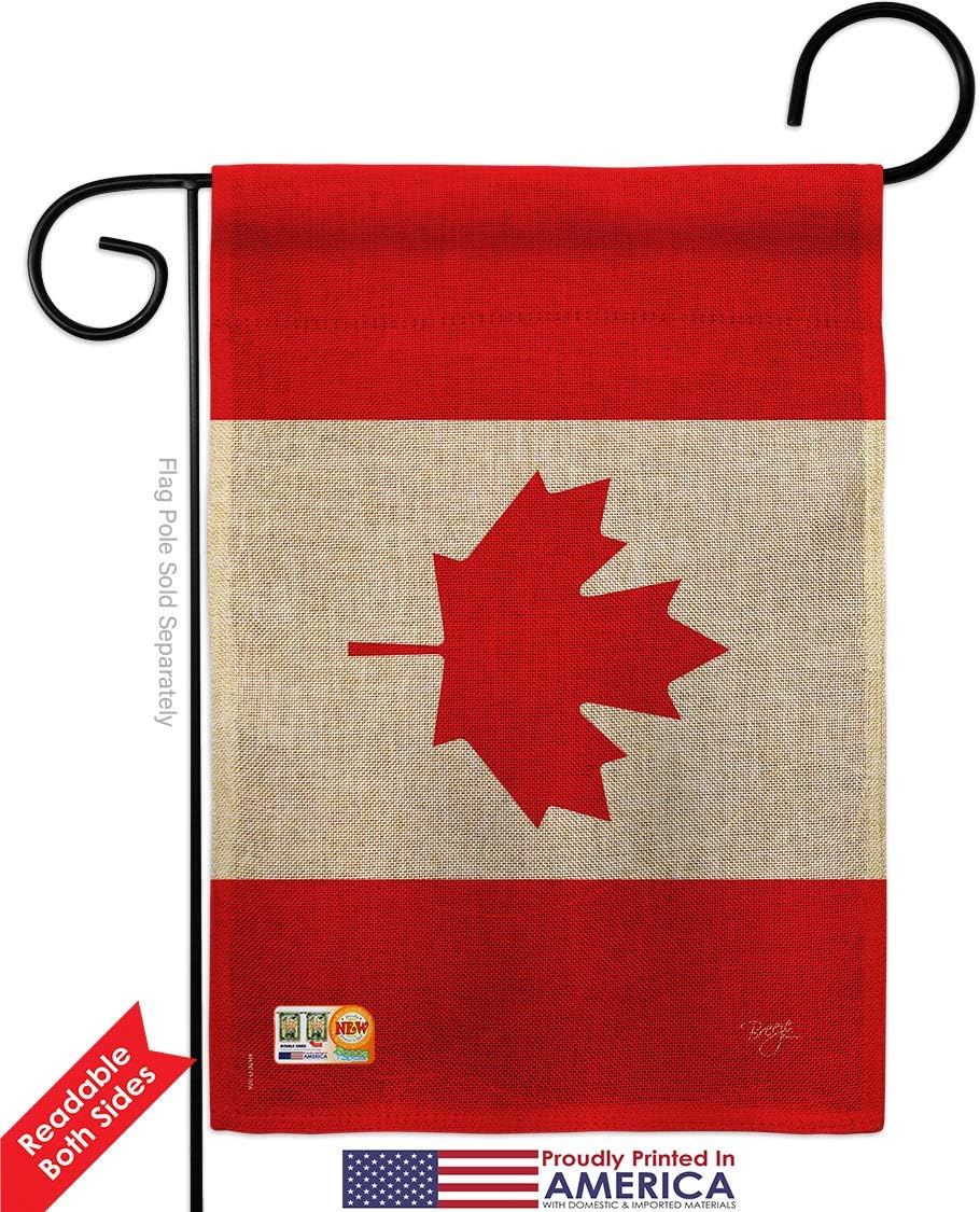 Canada Country Burlap Garden Flag Set with Stand Regional Nationality Nation International World Particular Area Small Decorative Gift Yard House Banner Double-Sided Made In USA 13 X 18.5