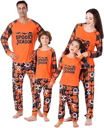 Halloween Matching Pajamas Set for Family Funny Print Jammies PJs Holiday Sleepwear Loungewear for Women/Men